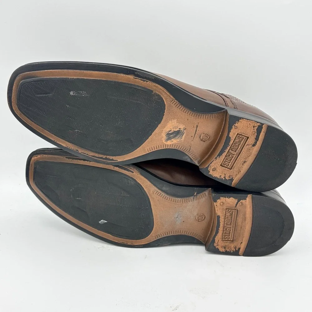 Stacy‎ Adams Mens 10.5 Square Toe Oxfords Brown Leather Memory Foam